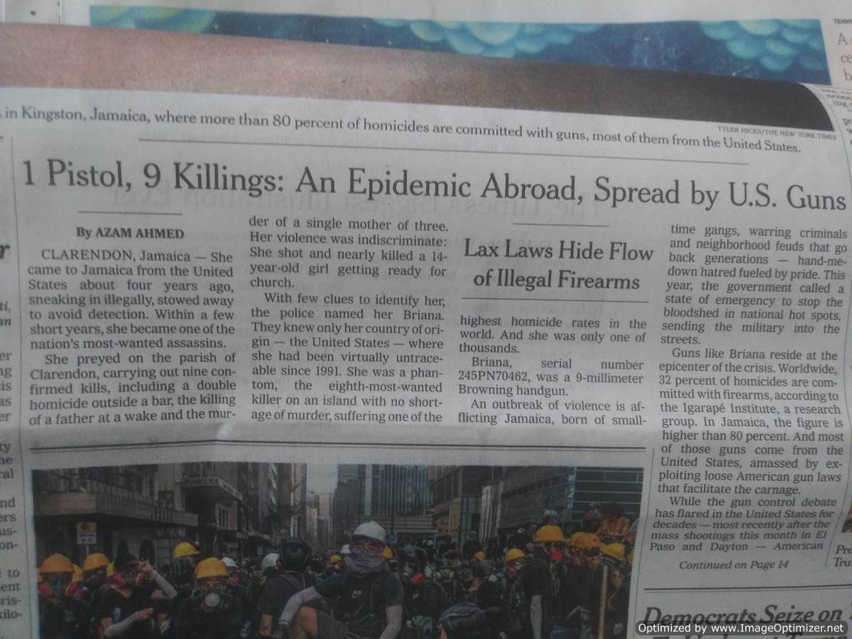 YES! TIMES ARTICLE ON AMERICAN GUNS BLAMED FOR JAMAICA’S VIOLENCE